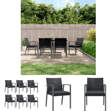 Stahlrahmen - vidaXL Gartenstühle mit Kissen 6 Stk. Schwarz 56,5x57x83cm Poly Rattan - Kissen (1/5)