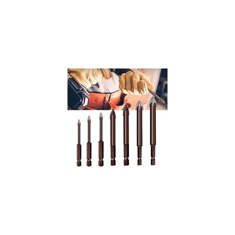 Set di punte da trapano triangolari multifunzionali in lega per metallo, legno, vetro, piastrelle in cemento, foratura di muri, accessori per utensili elettrici (7 pezzi) - Crezuo