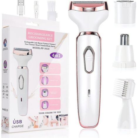 Rasoir électrique femme 4 en 1, rechargeable USB, étanche, épilateur et tondeuse pour corps, kit beauté féminin, sans douleur, usage sec et humide (1/4)