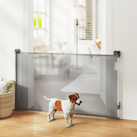 Barrière rétractable pour chien largeur 149 cm verrouillage automatique - gris (1/5)