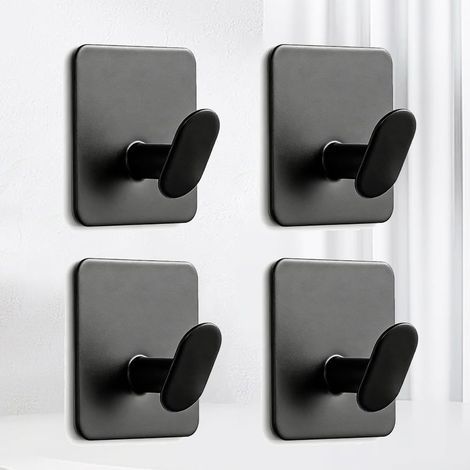 Set mit 4 selbstklebenden, wandmontierten Handtuch-/Kleiderhaken aus Edelstahl für Bad oder Küche (matt schwarz) (1/4)