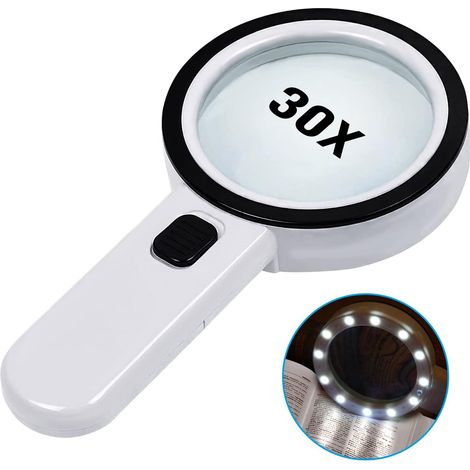 Loupe éclairante portable 30x, idéale pour la lecture, les pièces de monnaie, les timbres, les cartes, l'inspection et la dégénérescence maculaire. (1/5)