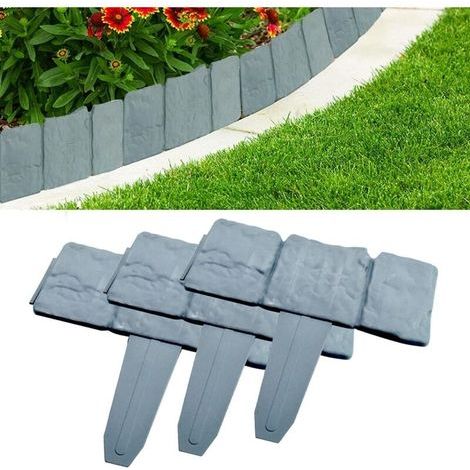 pair 20 Pcs Bordure De Jardin, Bordure De Pelouse De Jardin Bordure De Clôture Bordure De Pelouse De Jardin En Plastique Gris Palissade Effet Pierre Bordure De Clôture De Pelouse Pour Jardin Pelouse