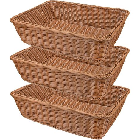 Lot de 3 paniers à pain tressés imitation rotin Yarlung, 30 x 20 cm, paniers à fruits en plastique tressé pour le service des aliments, légumes, cuisine, restaurant. (1/4)