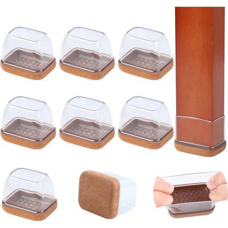 Lot de 8 protections de pieds de chaise en feutre pour parquet. patins rectangulaires en silicone transparent pour protéger les sols (1/5)