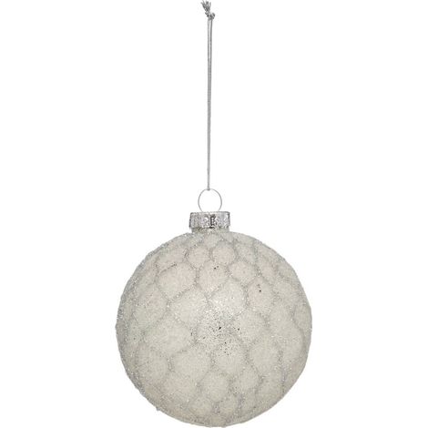 Weihnachtskugel Glas 70 mm Alveole Weiß - Silber