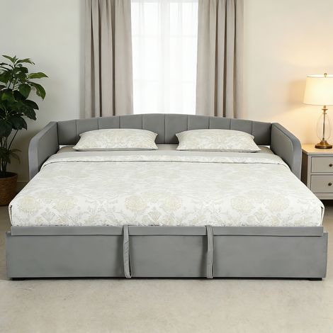 Canapé Lit 3 Places Convertible en Lit Double, Mécanisme Dépliant, Tissu Gris Clair, Dimensions 205x186x75 cm, avec Matelas Intégré (1/5)