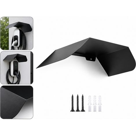 Auvent de Protection Anti-Pluie en Aluminium pour Borne de Recharge Mural Noir 30.5 x 22 x 10 cm (1/5)