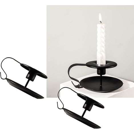 Bougeoir Retro en Fer avec Support Pillier et Manche pour Décoration Table à Dîner Noir 2Pcs (1/5)