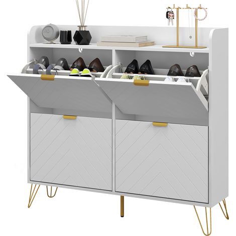 Meuble à chaussures 4 abattants, avec étagère réglable, rangement chaussure 106 x 24 x 102 cm, blanc