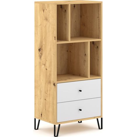 Bibliothèque 2 tiroirs 135,2 cm décor chêne et blanc - BLIBZ (1/4)