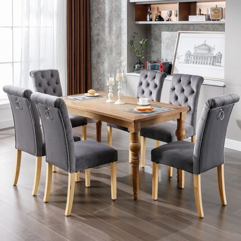 CHICFURN Set de 4 sillas de comedor 100x63x43 cm terciopelo gris patas de roble (1/5)