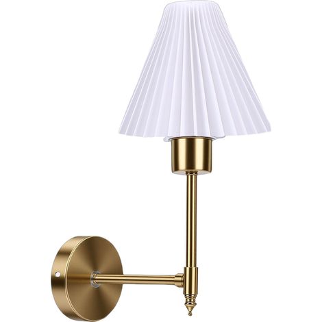 Moderne, wiederaufladbare, kabellose Wandleuchte im nordischen Stil mit goldenem Stoffschirm für Schlafzimmer und Wohnzimmer (1/5)