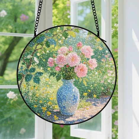 Suspension en vitrail, attrape-soleil minimaliste coloré, décoration intérieure maison, cadeau Anniversaire pour femme, homme, grand-mère 9cm (1/5)
