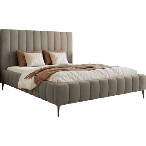 Selsey Fiarro - Polsterbett 160x200 mit Bettkasten, Metallfüßen, Velours, graubeige (1/5)
