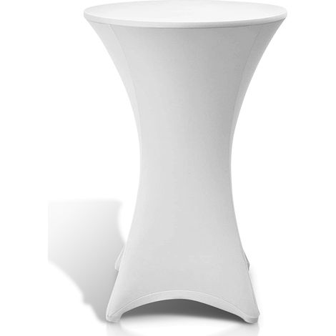 Wolketon Housse élastique pour table haute Ø 70×110 cm, blanche – Housse Stretch pour table de bistrot pour mariages et salons
