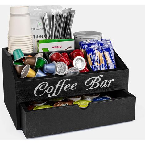 Organisateur de café, stockage de thé, boîtes à tiroirs, sachets de thé, boîte de rangement, stockage de dosettes de café, barre de café pour le lait, serviettes, capsules de café, cannes à sucre (1/5)
