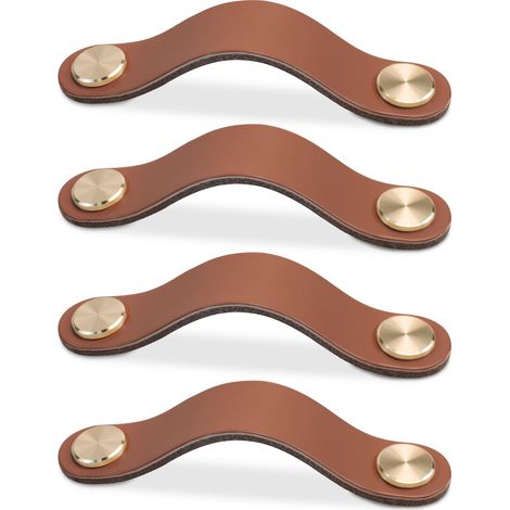 4pcs Poignée Meuble Cuir, Bouton Porte Placard Poignee Cuir Bouton de Tiroir, Poignee de Meuble Vintage pour Armoires, Commode, Cuisine, Salle de Bain (Café Clair, 160mm) (1/5)