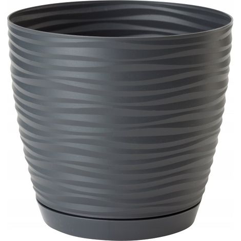 Sahara Petit 19 anthrazitfarbener FORM-PLASTIC Blumentopf mit Untersetzer