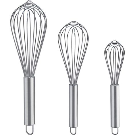 Ensemble de fouets de cuisine — Lot de 3 fouets en acier inoxydable (Idéal pour mélanger, fouetter, battre et remuer) — Fouets à fils « ballon » version améliorée — Tailles : 8 po + 10 po + 12 po (1/5)