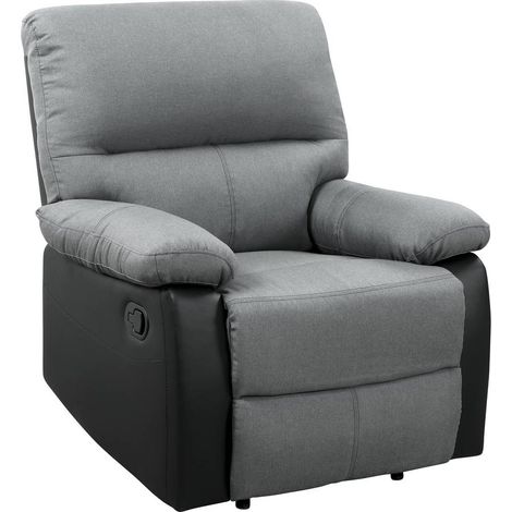 Habitat Et Jardin – Fauteuil relax inclinable noir/gris foncé – Dimensions 90 x 89 x 103 cm – Revêtement tissu et PU – Rembourrage mousse 25 kg/m³