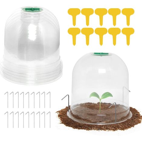 6 Pièces Cloche pour Plantes de Jardin, 26cm x 20cm Couverture de Cloche de Dôme de Plante Mini Serre en Plastique - avec 10 Étiquettes de Plantes, 18 Piquets de Fixation