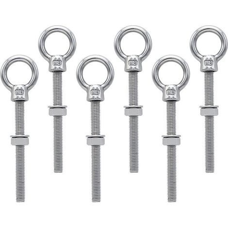 Lot de 6 Boulons à Oeil M8 x 80 mm - Vis à Anneau en Acier Inoxydable avec Filetage Métrique , Pour Fixation et Suspension , (1/5)