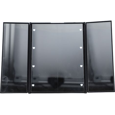Miroir de maquillage lumineux à 3 volets avec éclairage LED, miroir de table portable pour les voyages, miroir cosmétique de comptoir noir (1/5)