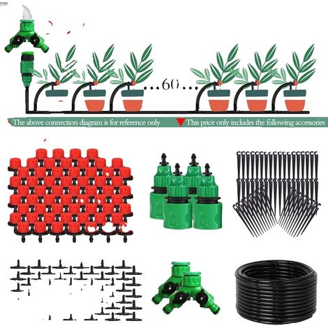 Sistema di irrigazione a goccia fai-da-te, flusso d'acqua regolabile, kit completo per giardino, tubo da 50 m. (1/2)