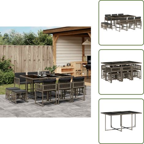 Cuscini da giardino - vidaXL Set da Pranzo da Giardino 11pz con Cuscini in Polyrattan Grigio - Rattan PE