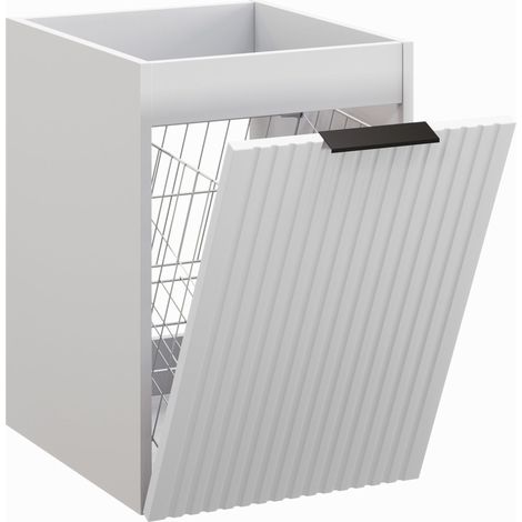 Furnidea - Meuble bas de salle de bain avec panier à linge ADEL BLANC 40 cm - façades rainurées (1/5)