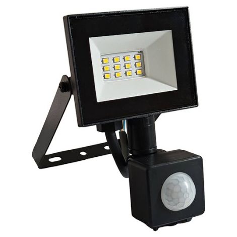 Projecteur LED 10W PIR noir 6500K 900lm IP54 Ecolight