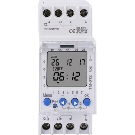 TM612 220 VCA 16 A 6 broches 2 NO 2 NC 2 canaux Grand écran LCD Horloge programmable 24 h avec deux sorties relais Minuterie 2 NO (TM612 12 V)