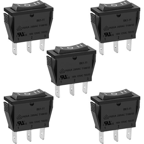 Interrupteur à bascule Onoffon Spdt 3 bornes 15 A 250 VAC Noir Lot de 5 (1/5)