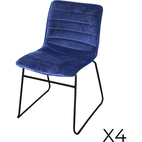 Lot de 4 chaises en velours côtelé bleu collection NETS style industriel (1/2)