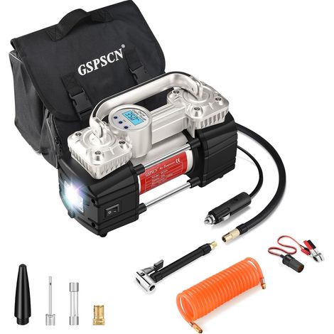12V Digital Car Tyre Inflator, Portable Air Compressor 6x faster inflation, 150 PSI automatic shutdown, LED light, high resistance double cylinders, for cars, SUVs, trucks (1/5)