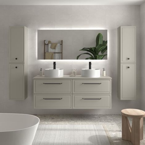 Mueble de Baño RUNA 120cm Gris mate 4 cajones Lavabo sobre encimera 2 pozas Porcelana (1/5)