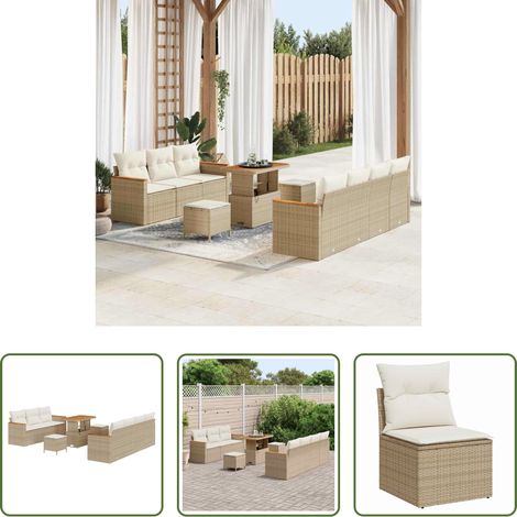 vidaXL Poly-Rattan - Gartensofa-set 10 pcs Beige Poly-Rattan (1/5)