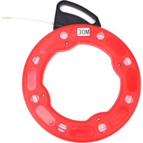 Extractor de cables de nailon rojo con cabeza de resorte de 4,0 mm, 30 m, para pasar cables a través de paredes de fibra de vidrio, 30 metros/98,4 pies. (1/5)