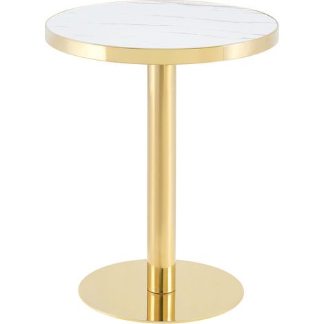 Table d'appoint ronde moderne avec structure en acier inoxydable doré, plateau effet marbre (traitement UV) pour le salon, table d'appoint luxueuse avec un piètement stable