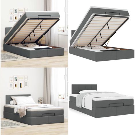 Pouf Letto con Materasso Grigio Scuro 120x190 cm in Tessuto - Materasso a molle insacchettate - Letto con stoccaggio