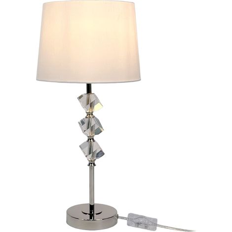 Relaxdays Lampada tavolo, paralume simil-seta, base cristalli, attacco E27, soggiorno & camera, HxD: 53 x 25 cm, crema