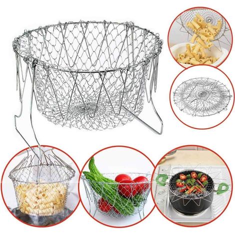 Panier à friture pliable en acier inoxydable 304 avec filtre intégré - Ustensile de cuisine pour frire aliments et fruits (1/4)