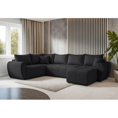 AX LIVING Malatya U XL Wohnlandschaft U Form XXL Ecksofa Schwarz modern L