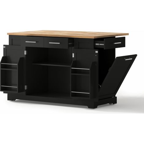 Isla de cocina moderna de 138 cm con tablero abatible, ruedas silenciosas y toma EU (1/5)