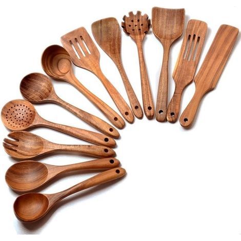 Küchenlöffel aus Holz, 12er-Pack Küchenutensilien-Set aus Holz, inklusive Spatel aus Holz (1/4)