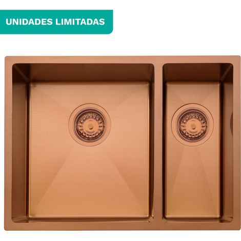 Fregadero de cocina 60x40 cm acero inoxidable AISI 304 un seno y medio encastrable, Rosé mate, Aguamarina