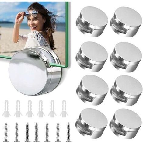 8pcs Miroir Pinces à Verre Clips pour Miroir de salle de Bain Crochets Rond Mural en Alliage de Zinc - Miroir Luminaire Charge (1/4)
