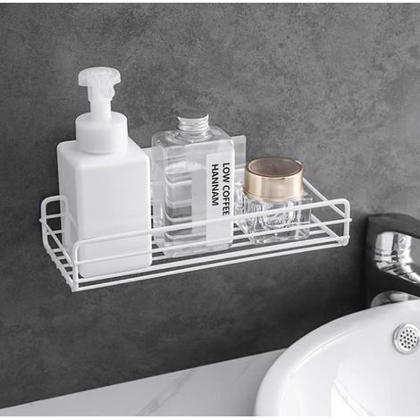 Etagere Douche Adhésive, Etagère de salle de bain Punch-Free, Organisateur Rangement Douche en Acier Inoxydable, Multi-Function Storage Rack pour Toilette, Dortoir et Cuisine (Blanc) (1/5)