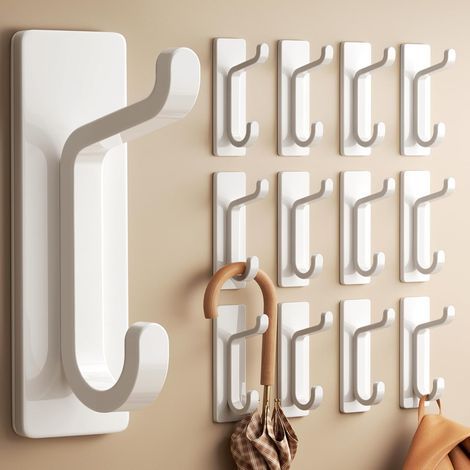 Selbstklebende Wandhaken, Handtuchhalter fürs Badezimmer, Klebehaken, Wandmontage ohne Bohren, weiß, 12er-Packung